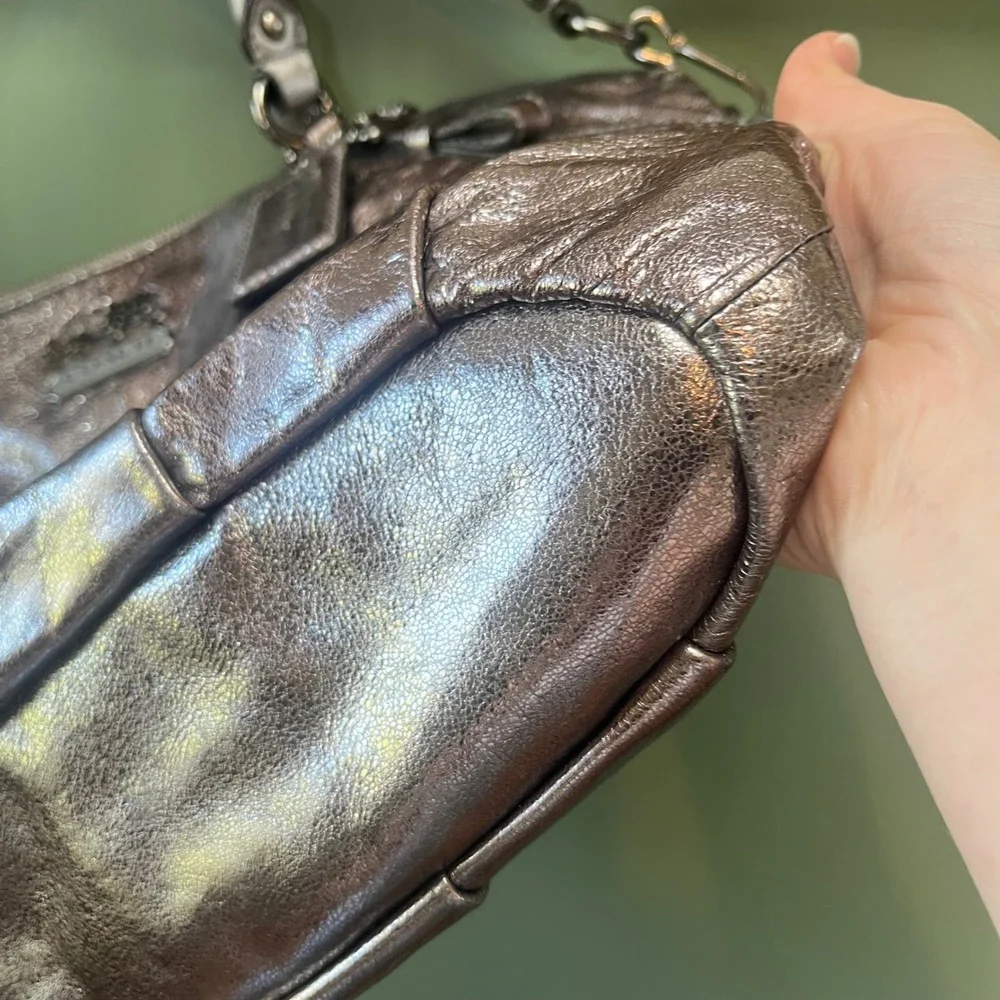 Coach Madison Metallic Pewter Silver Leather Satchel Shoulder Bag‎ Purse